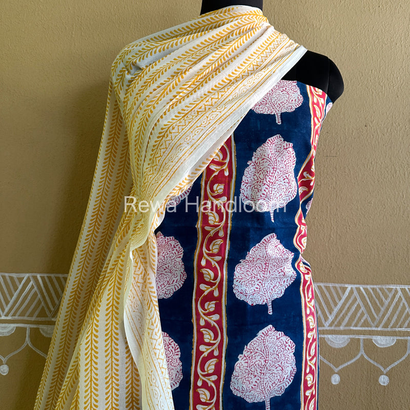 Blue-Yellow Indigo Bagh Print Suit BCI05