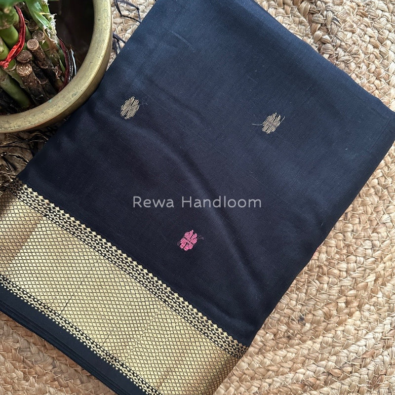 Black Zari Butti Maheshwari Saree JBS025