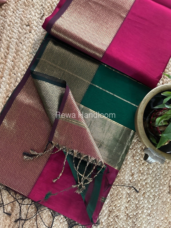 Maheshwari Zari Border Plain Saree