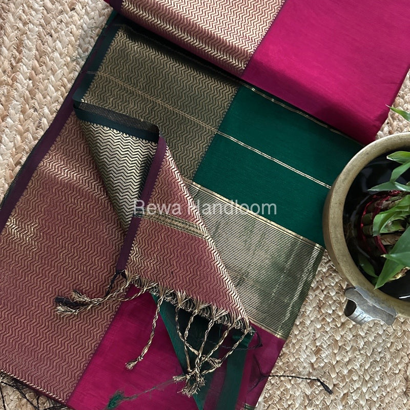 Maheshwari Zari Border Plain Saree