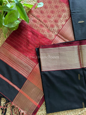 Maheshwari Black Pure Silk Saree 