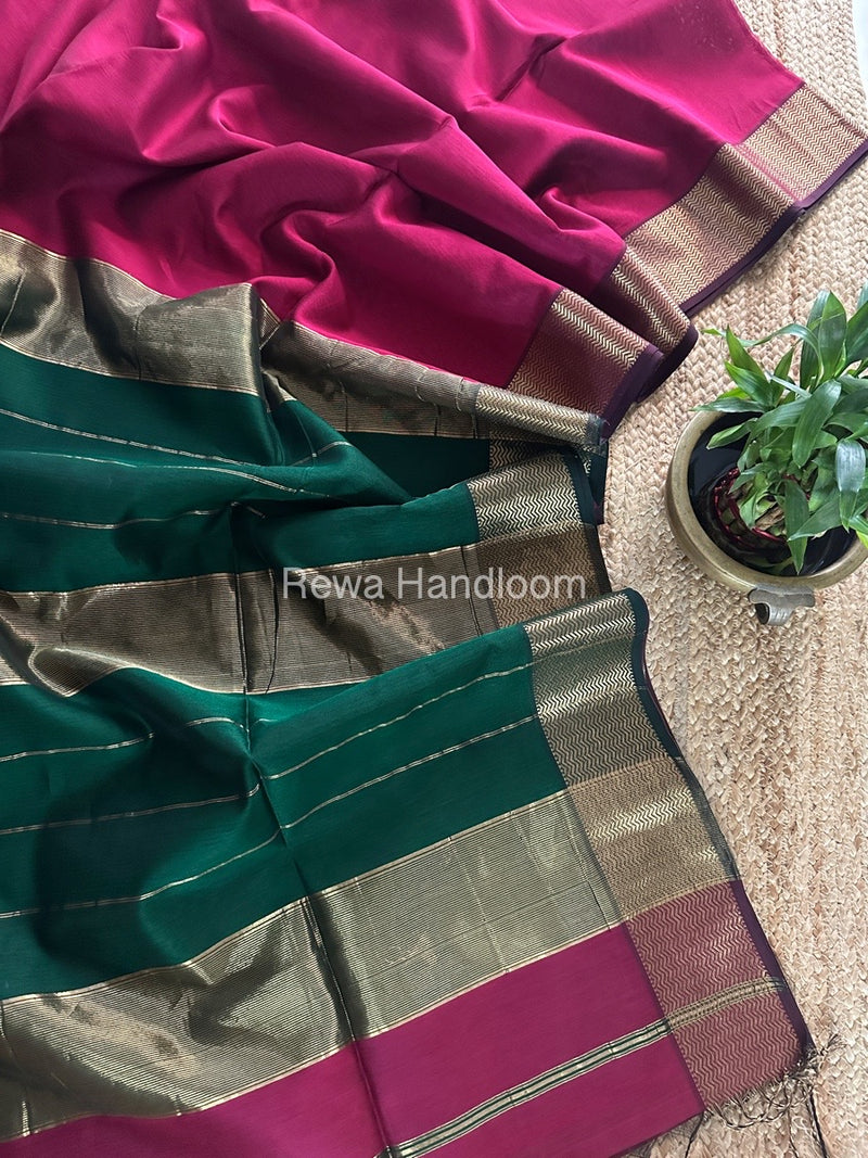 Maheshwari Magenta Zari Border Plain Saree ZS0107