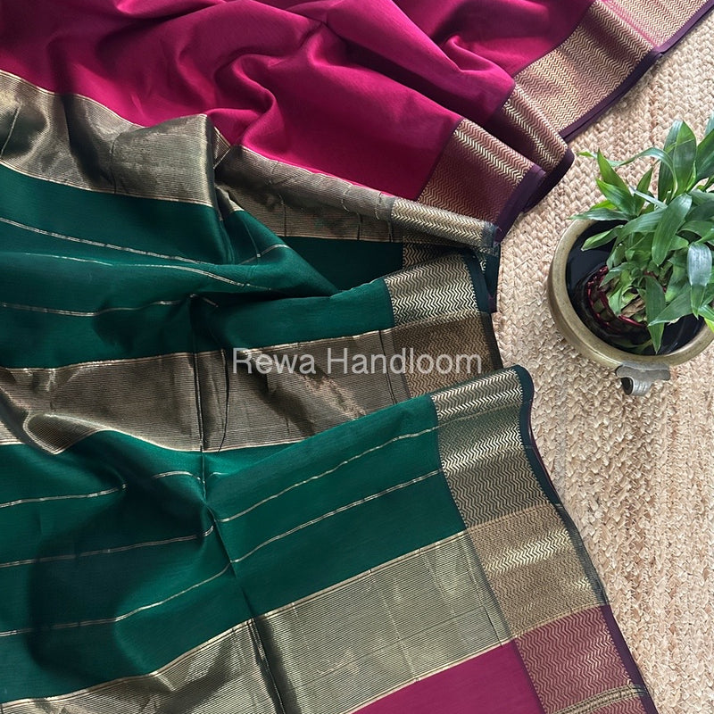 Maheshwari Magenta Zari Border Plain Saree ZS0107