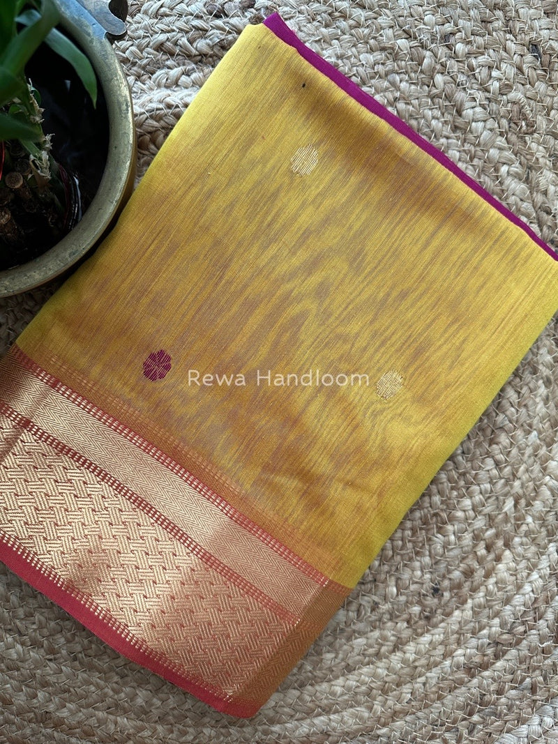 Mustard Yellow Zari Butti Maheshwari Saree JBS021