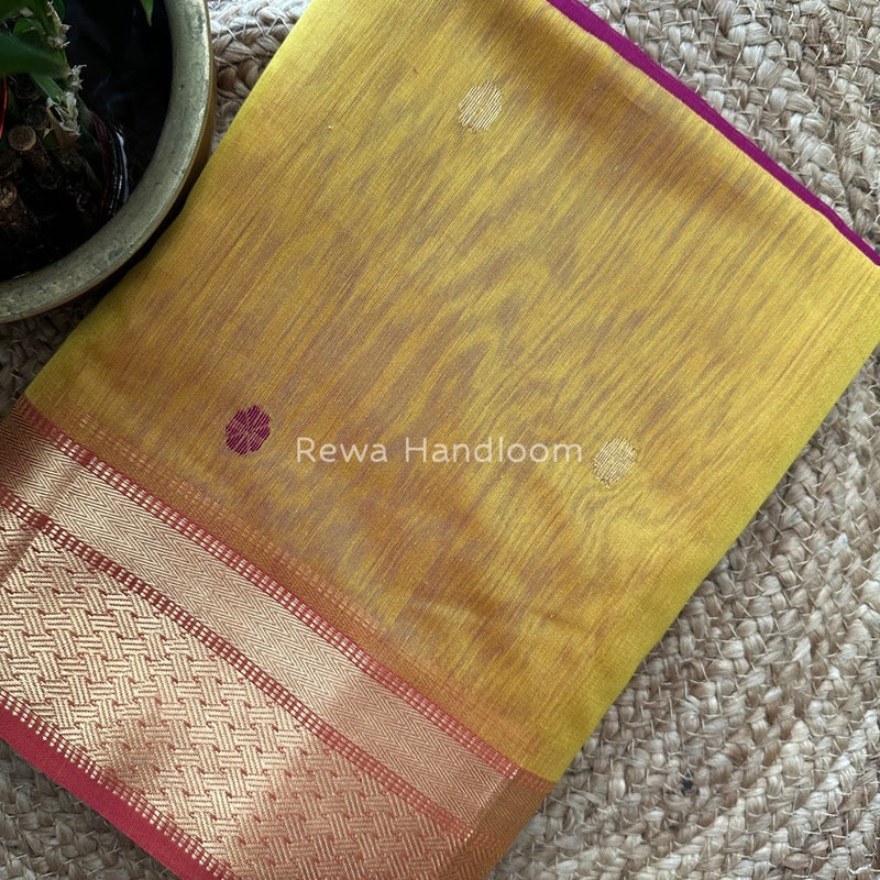 Mustard Yellow Zari Butti Maheshwari Saree JBS021