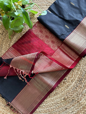 Maheshwari Black Pure Silk Saree 