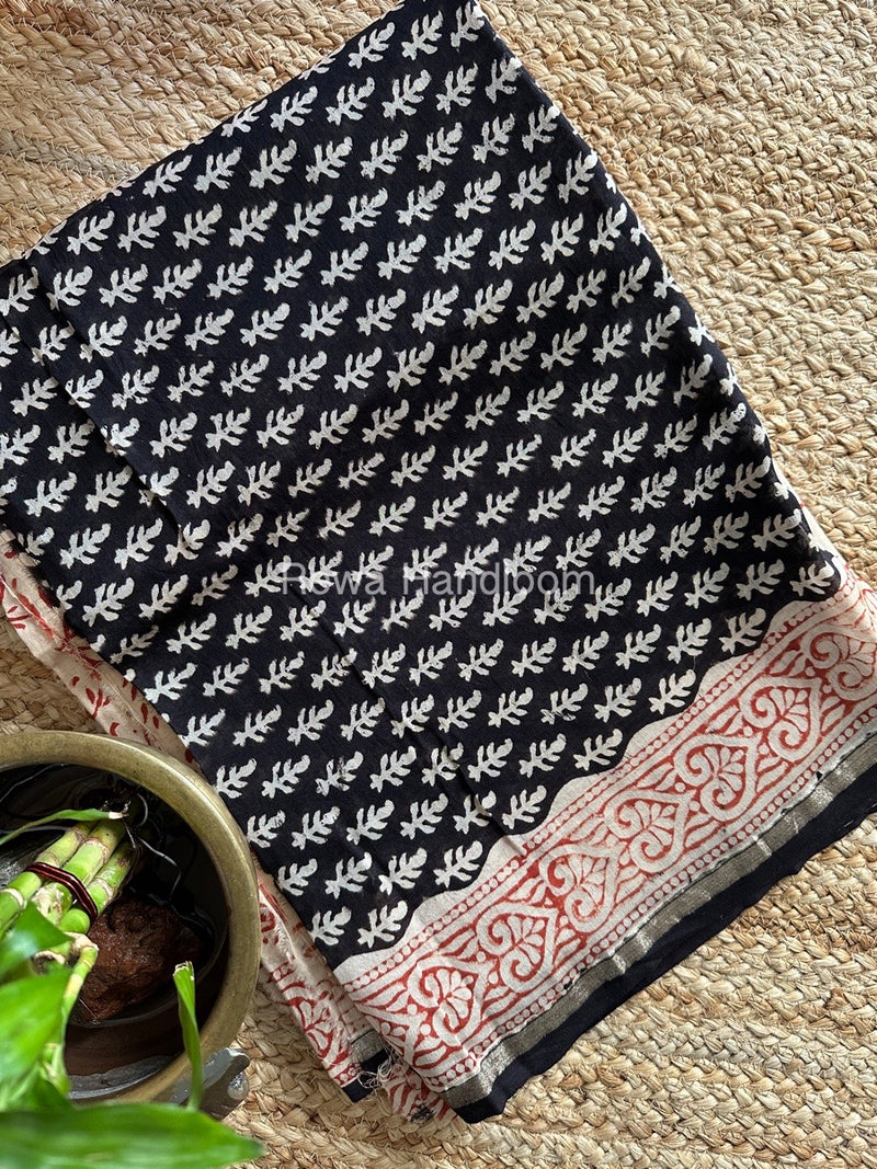 Black-Off White Chanderi Printed Suit CBS012