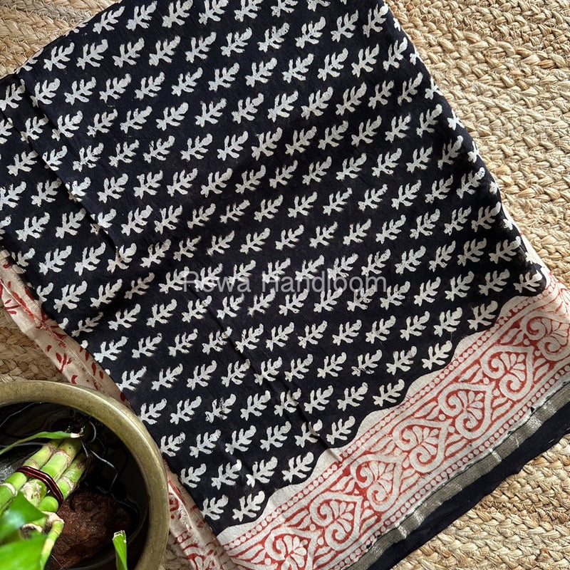 Black-Off White Chanderi Printed Suit CBS012