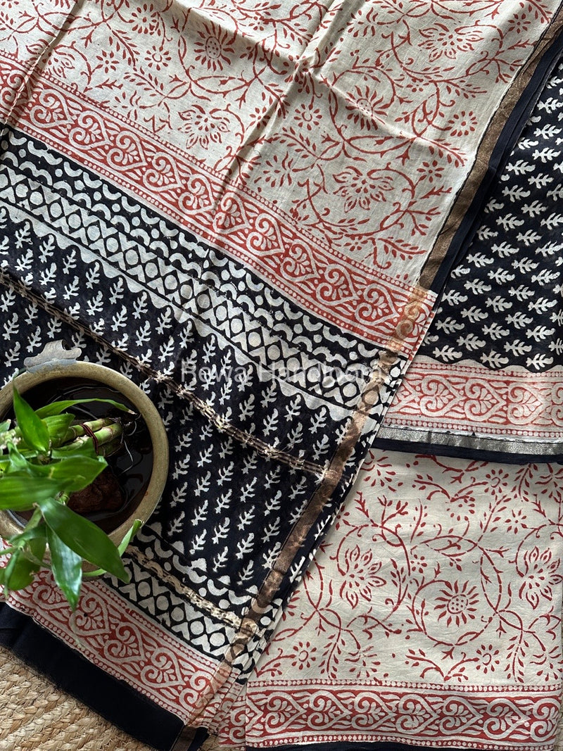 Black-Off White Chanderi Printed Suit CBS012