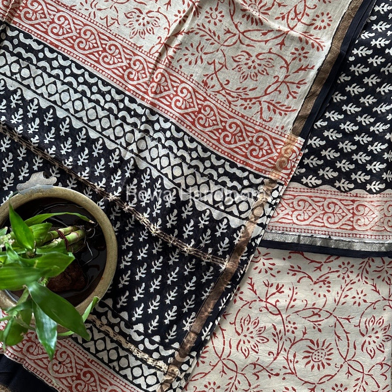 Black-Off White Chanderi Printed Suit CBS012