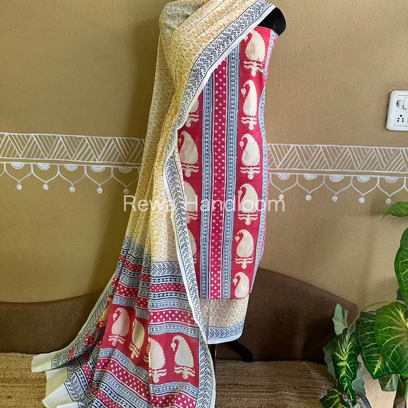 Pink-Yellow Indigo Bagh Print Suit BCI015