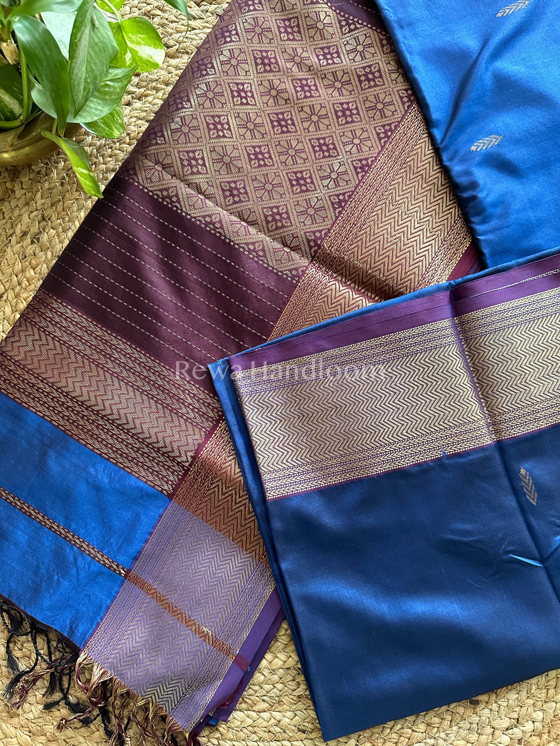 Maheshwari German Blue Pure Silk Saree