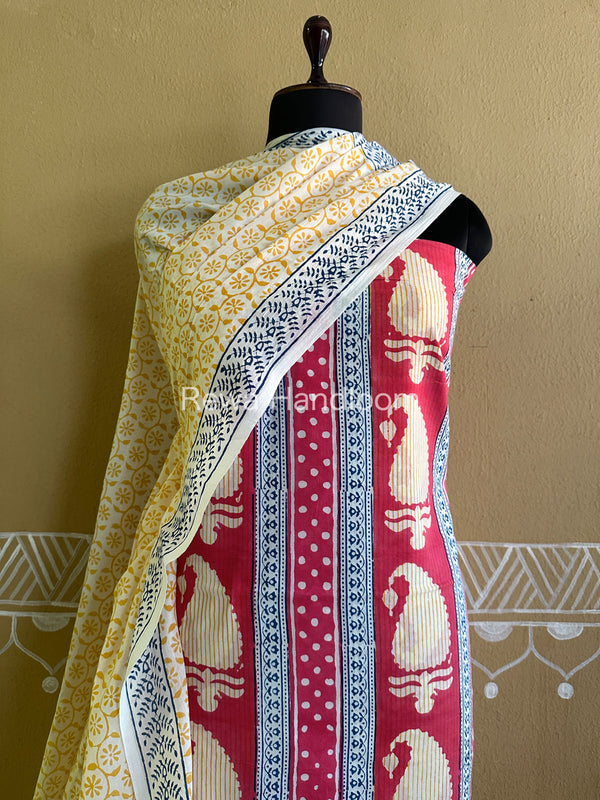 Pink-Yellow Indigo Bagh Print Suit BCI015