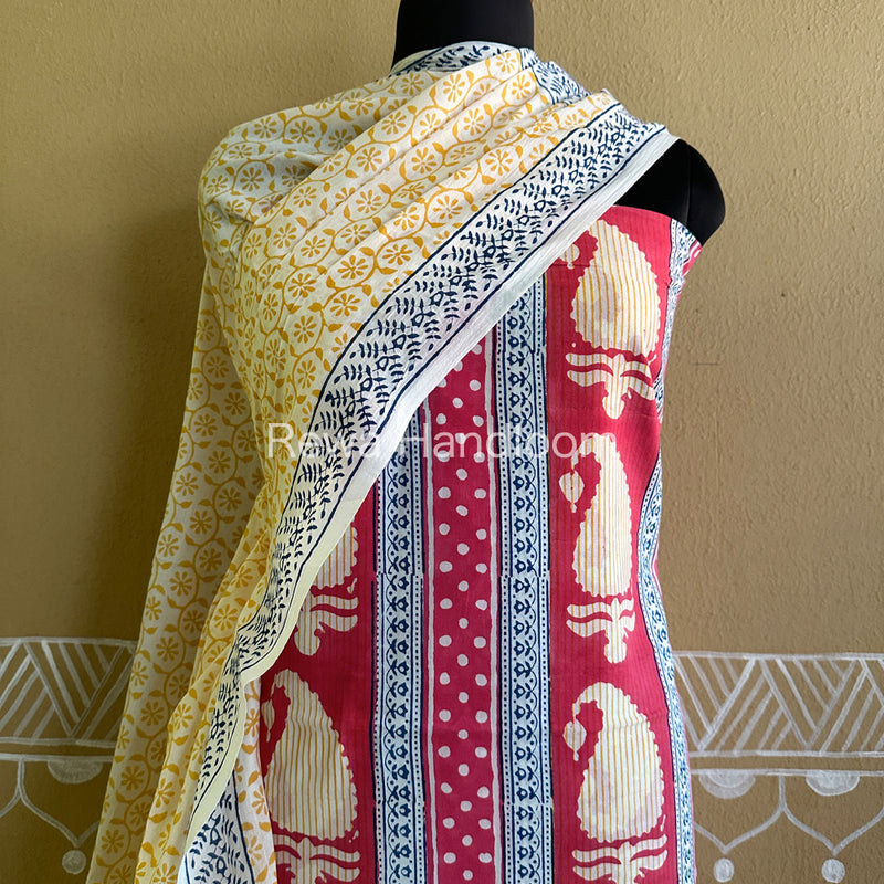 Pink-Yellow Indigo Bagh Print Suit BCI015