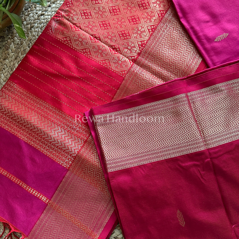 Maheshwari Magenta Pink Pure Silk Saree 