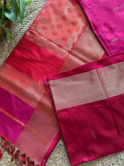 Maheshwari Magenta Pink Pure Silk Saree 