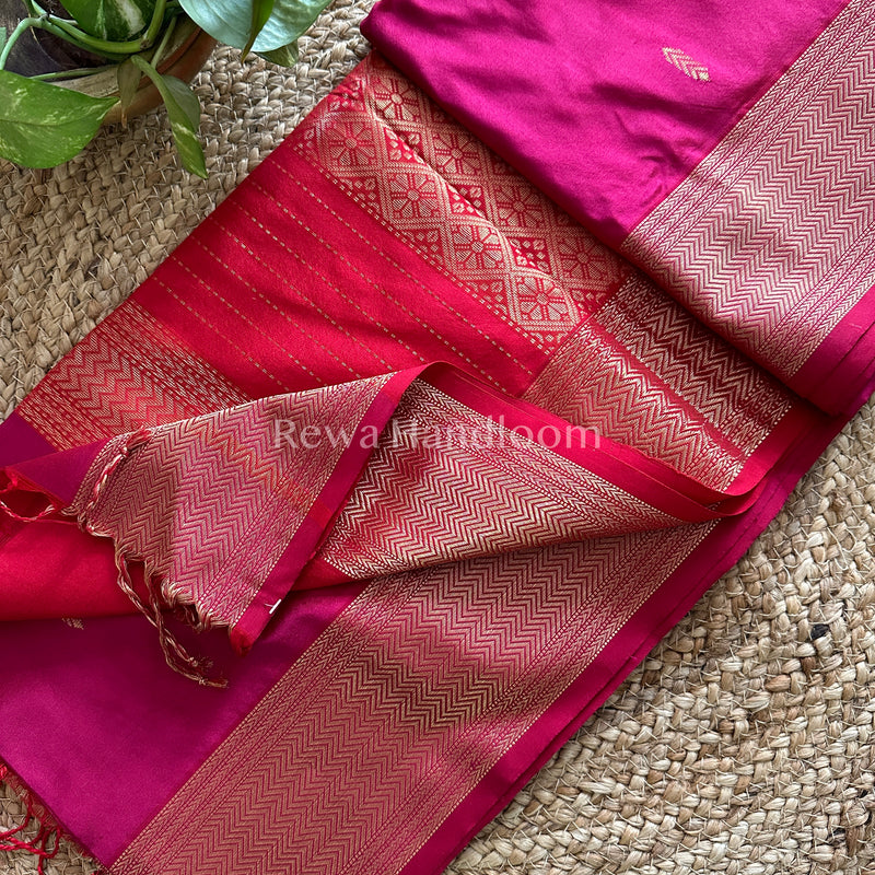 Maheshwari Magenta Pink Pure Silk Saree 