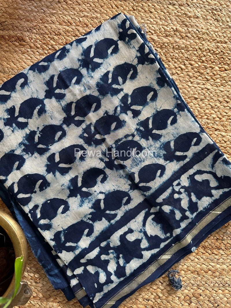 Blue-White Chanderi Printed Suit CBS014