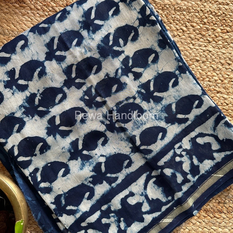 Blue-White Chanderi Printed Suit CBS014
