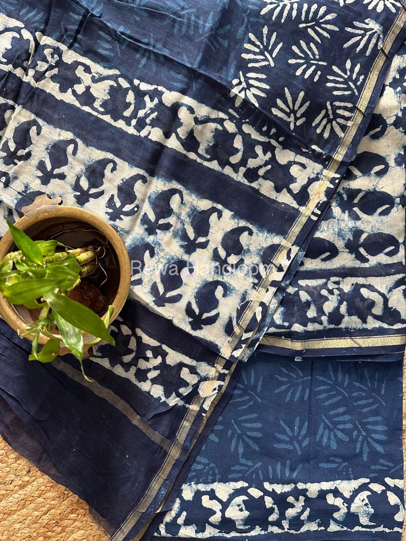 Blue-White Chanderi Printed Suit CBS014