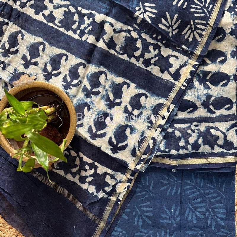 Blue-White Chanderi Printed Suit CBS014