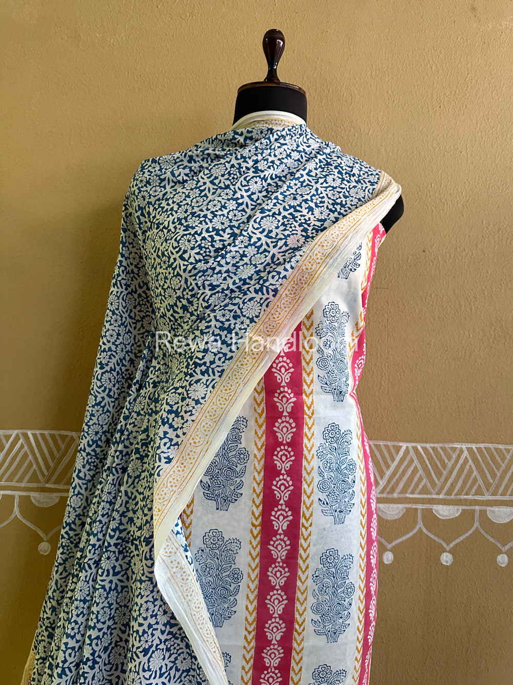 White-Blue Indigo Bagh Print Suit- BCI014