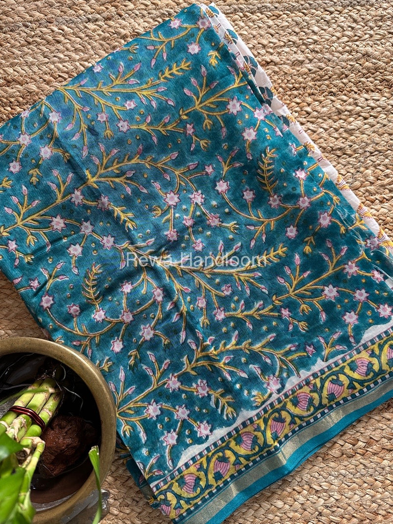 Teal Green-White Chanderi Printed Suit CBS015