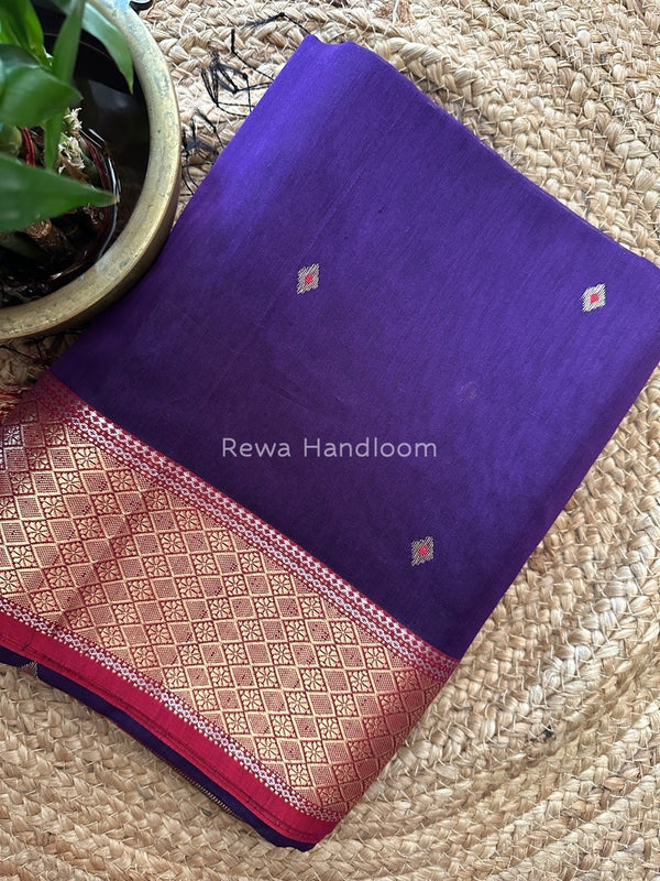 Violet Zari Butti Maheshwari Saree MBS001