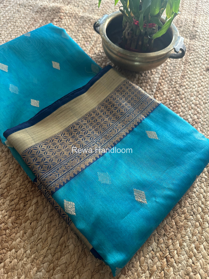 Aqua Green Chanderi Katan Silk Nakshi Border Saree KSS08