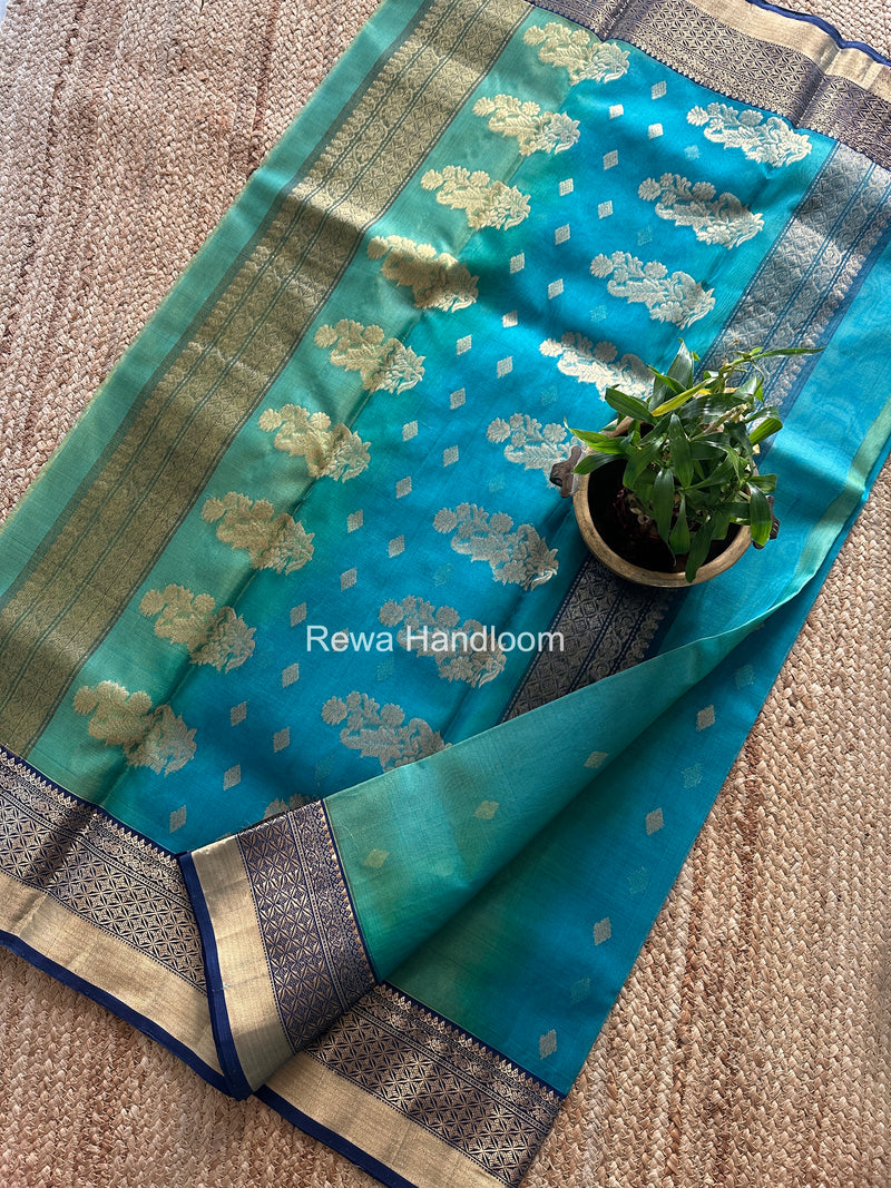 Aqua Green Chanderi Katan Silk Nakshi Border Saree KSS08