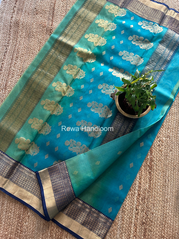 Aqua Green Chanderi Katan Silk Nakshi Border Saree KSS08