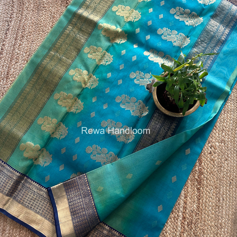 Aqua Green Chanderi Katan Silk Nakshi Border Saree KSS08