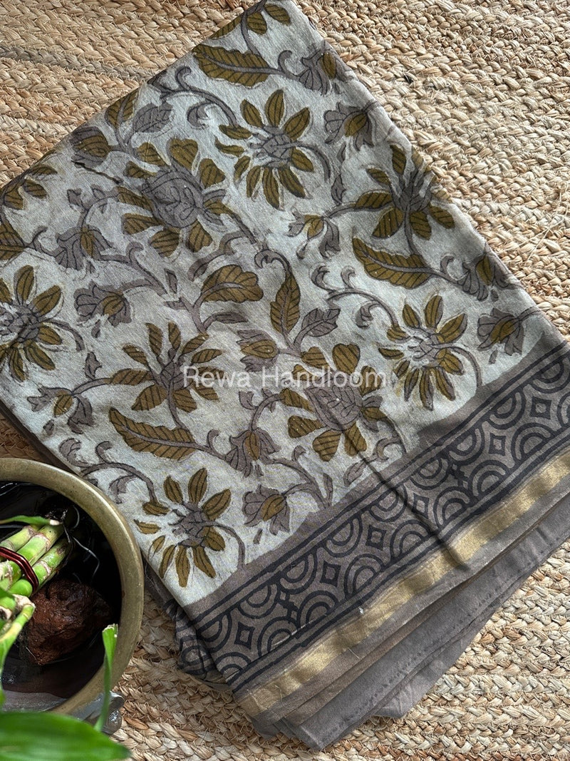 Cream-Grey Chanderi Printed Suit CBS08