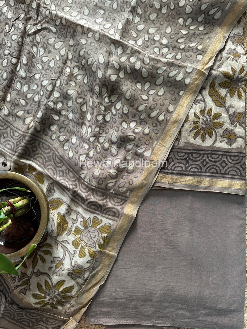 Cream-Grey Chanderi Printed Suit CBS08