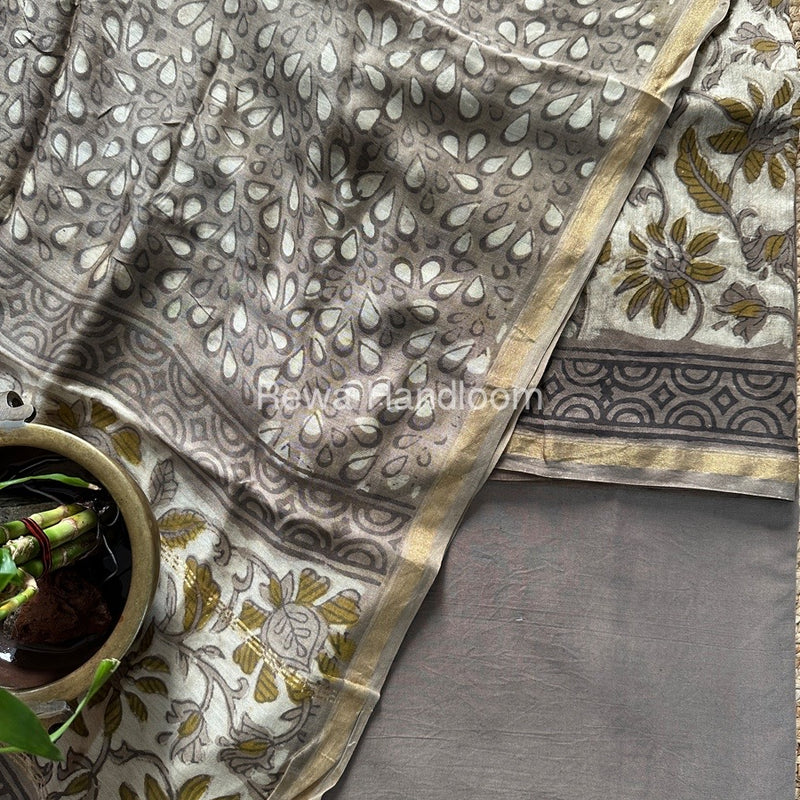 Cream-Grey Chanderi Printed Suit CBS08