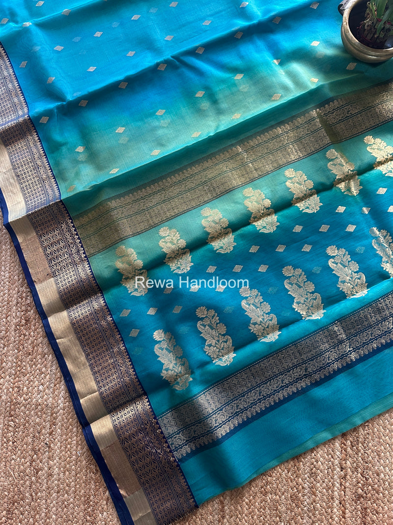 Aqua Green Chanderi Katan Silk Nakshi Border Saree KSS08