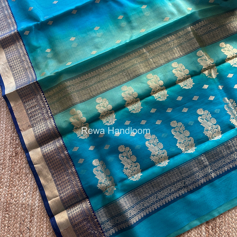Aqua Green Chanderi Katan Silk Nakshi Border Saree KSS08