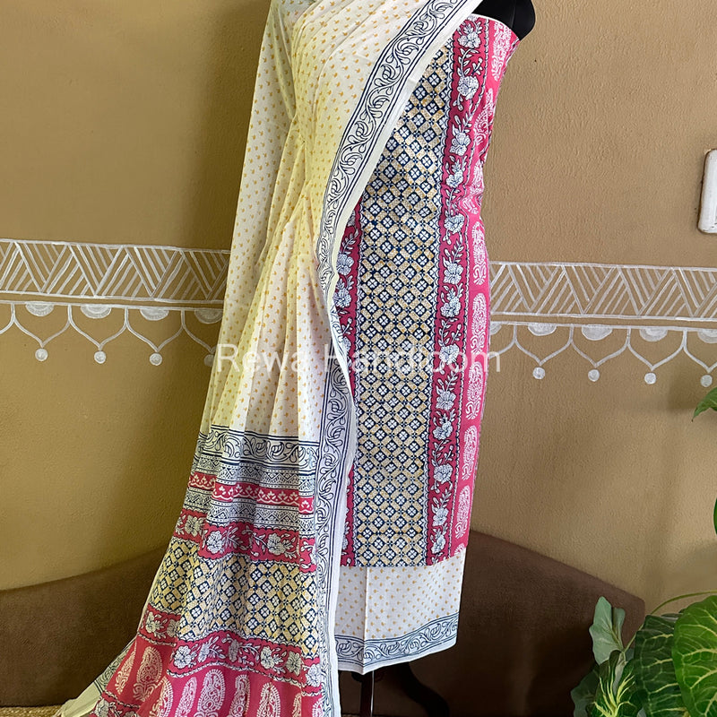 Pink-Yellow Indigo Bagh Print Suit BCI011