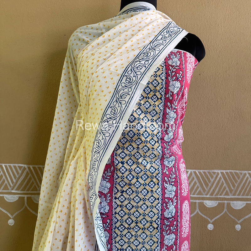 Pink-Yellow Indigo Bagh Print Suit BCI011