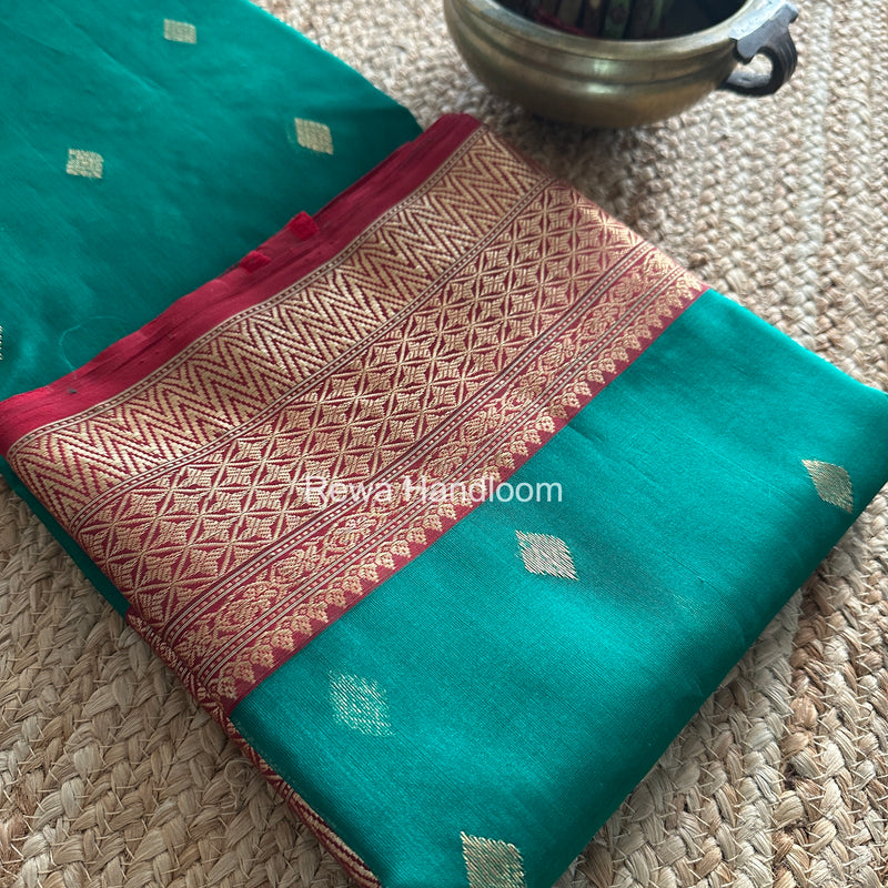 Green Chanderi Katan Silk Nakshi Border Saree KSS02