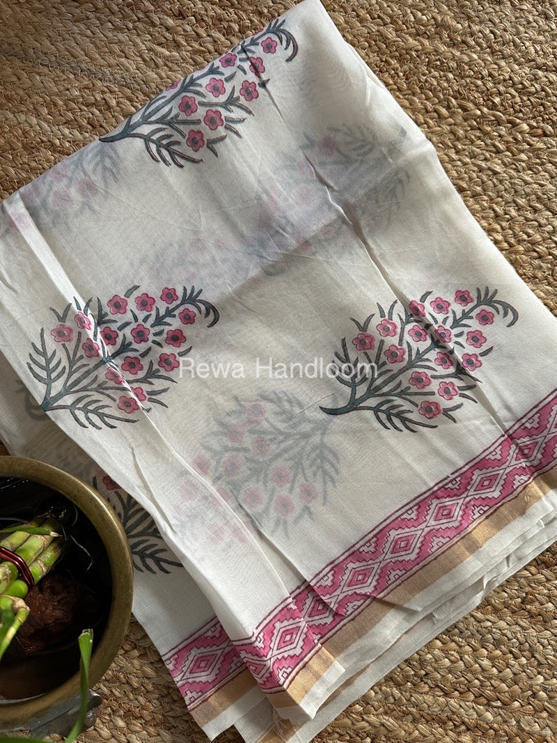 White-Mint Green Chanderi Printed Suit CBS03