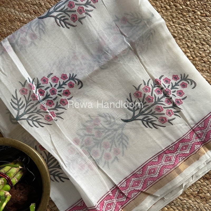 White-Mint Green Chanderi Printed Suit CBS03
