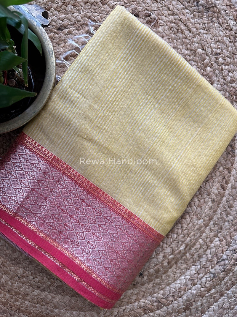 Maheshwari 75% Silk Light Yellow Saree SS011