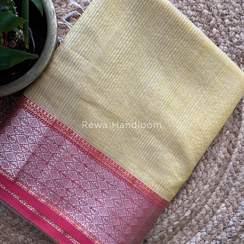 Maheshwari 75% Silk Light Yellow Saree SS011