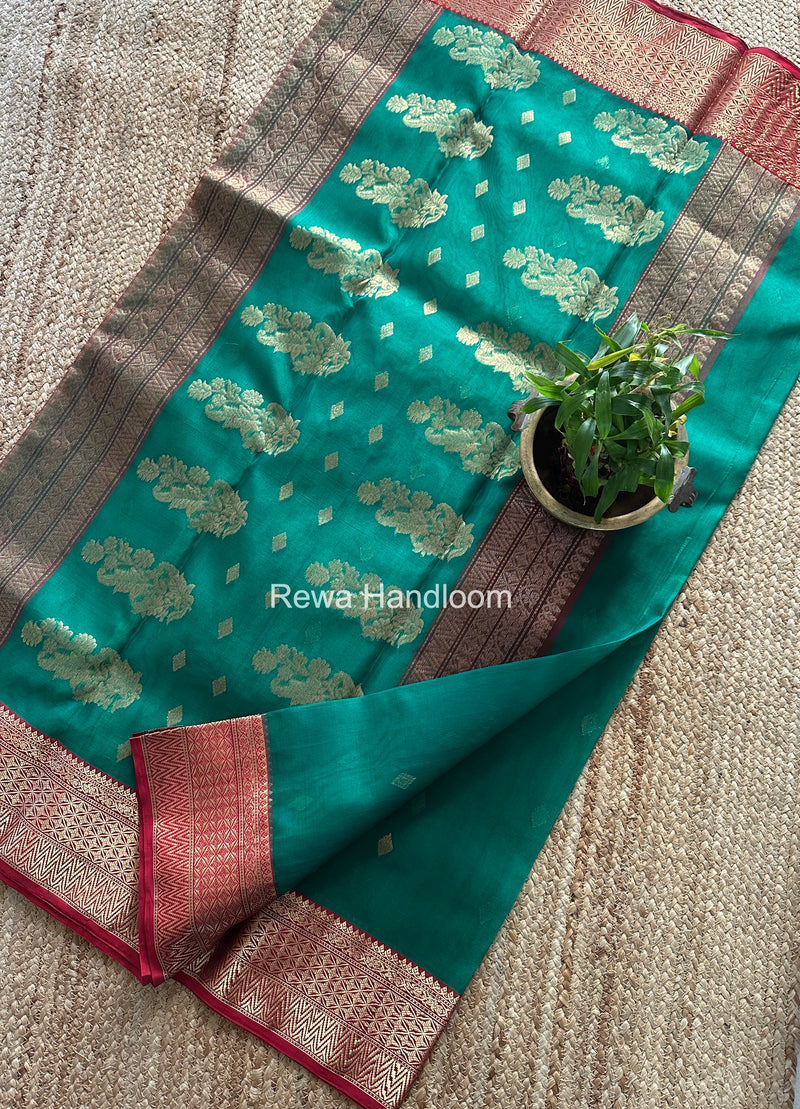 Green Chanderi Katan Silk Nakshi Border Saree KSS02
