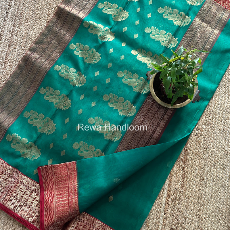 Green Chanderi Katan Silk Nakshi Border Saree KSS02