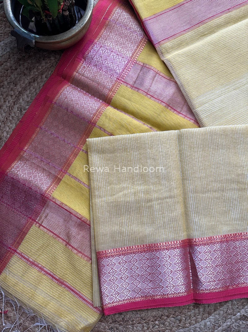 Maheshwari 75% Silk Light Yellow Saree SS011