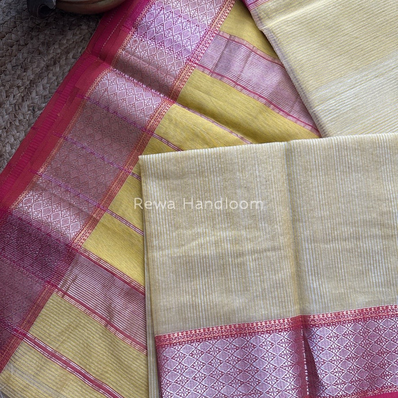 Maheshwari 75% Silk Light Yellow Saree SS011