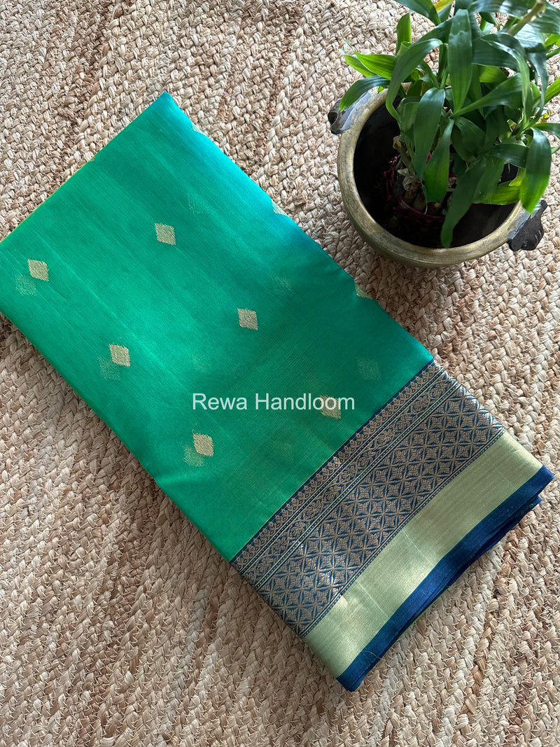Parrot Green Chanderi Katan Silk Nakshi Border Saree KSS05