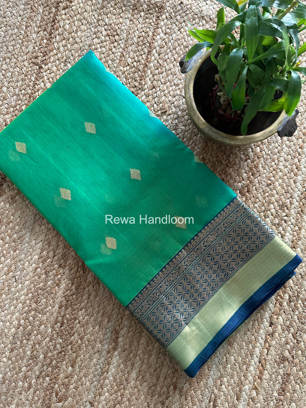 Parrot Green Chanderi Katan Silk Nakshi Border Saree KSS05